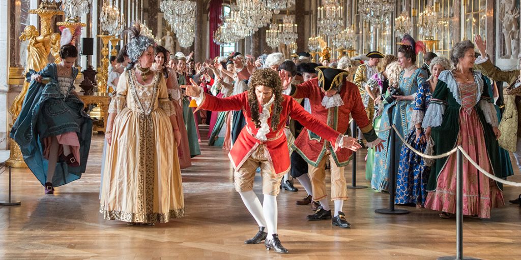 Dancers bow in the Hall of Mirrors at Versailles during Fetes Galantes 2017.